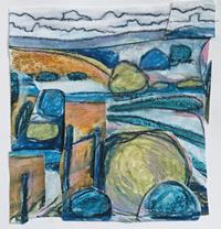 Oil pastel, collage